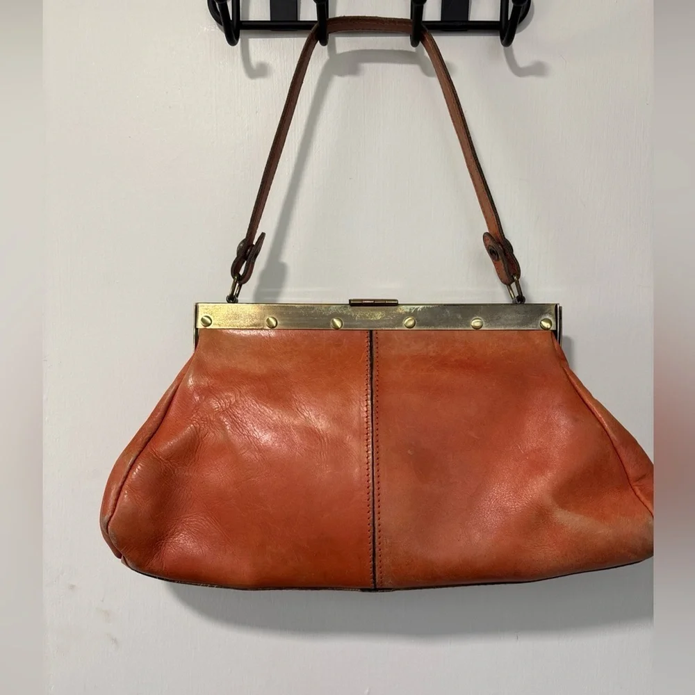 Patricia Nash Leather Ferraro Handbag Framed Flower Purse Clasp Pink Orange Bag
